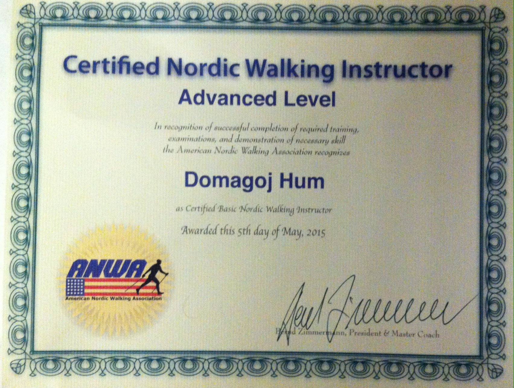 slika 17 Nordic Walking ANWA certificate